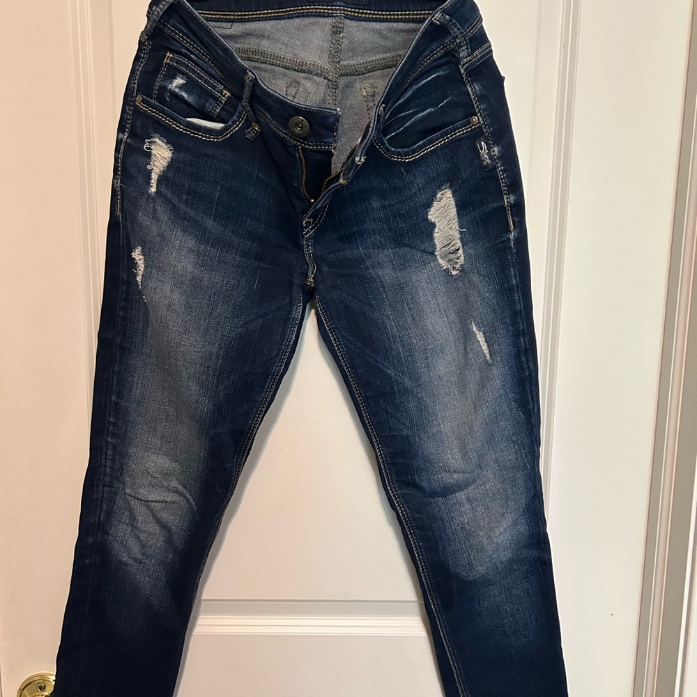 Silver Jeans Dark Blue Distressed Skinny Jeans